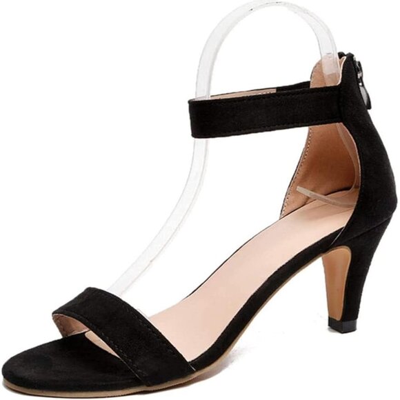 Black Suede Ankle Strap Heels With Back Zipper Size 7.5 Guilty Shoes - Picture 8 of 12